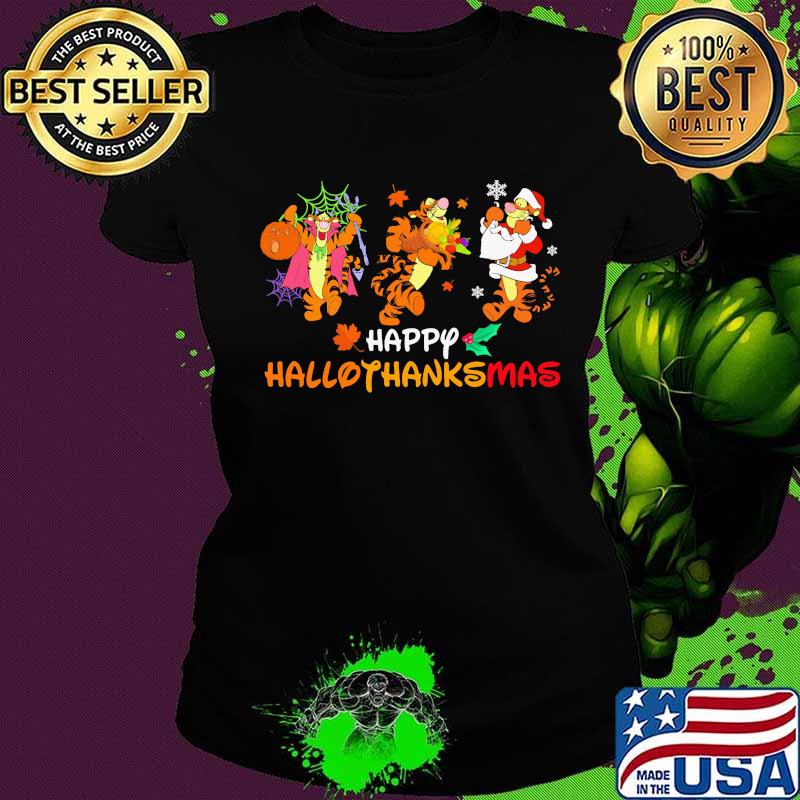 Tigger happy hallothanksmas halloween thanksgiving christmas s Ladies tee Tigger happy hallothanksmas halloween thanksgiving christmas s Ladies tee
