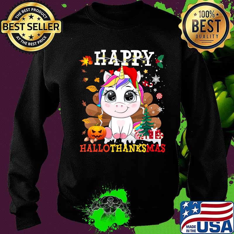Unicorn santa hat happy hallothanksmas thanksgiving xmas s Sweater Unicorn santa hat happy hallothanksmas thanksgiving xmas s Sweater