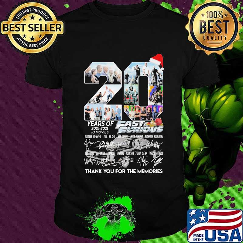 20 years of 2001 2021 10 movies fast and furious thank you for the memories signatures shirt