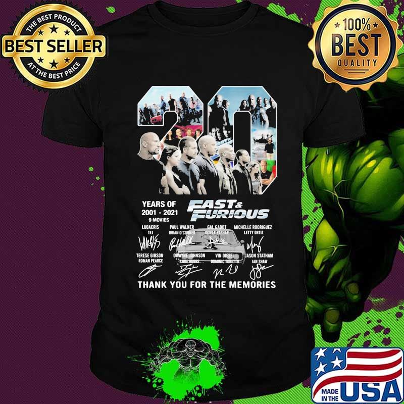 20 years of 2001 2021 9 movies fast and furious thank you for the memories signatures shirt
