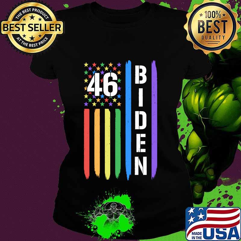46 Biden American Flag LGBT Gay Pride Rainbow Shirt Ladies tee 46 Biden American Flag LGBT Gay Pride Rainbow Shirt Ladies tee