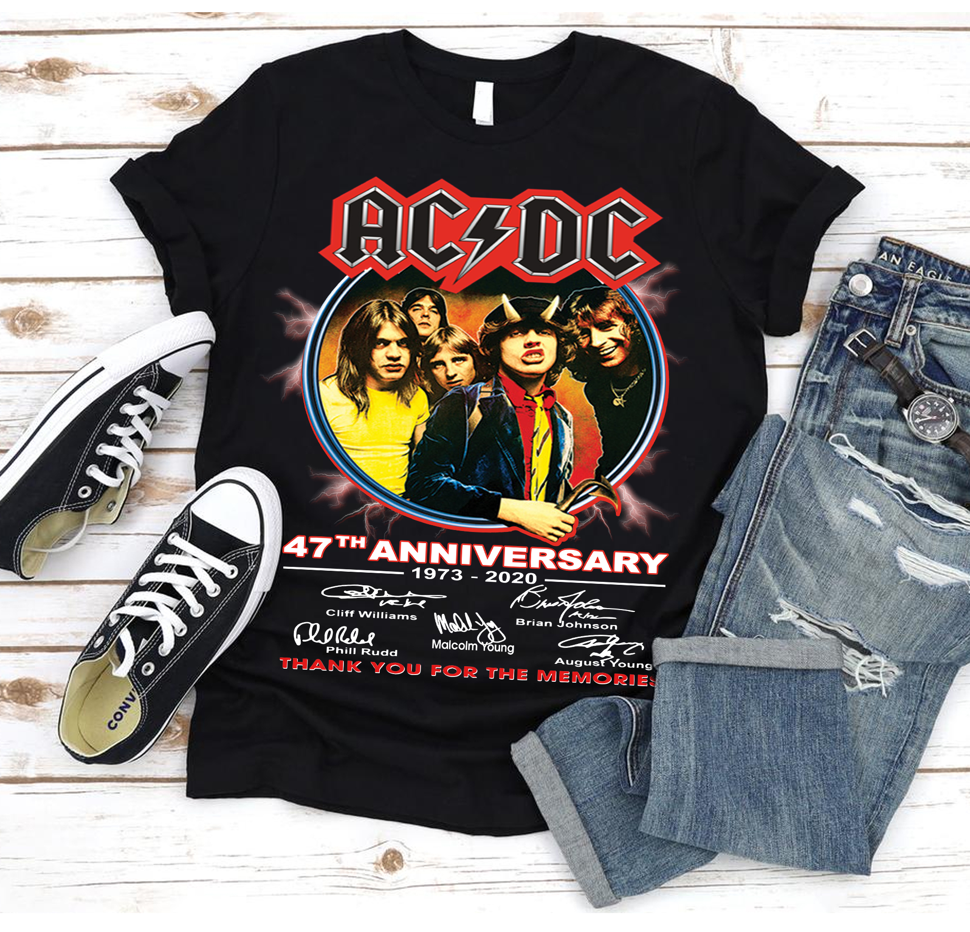 Acdc 47th Anniversary 1973-2020 Thank You For The Memories T-shirt Hoodie Tank Top Size Up To 5xl