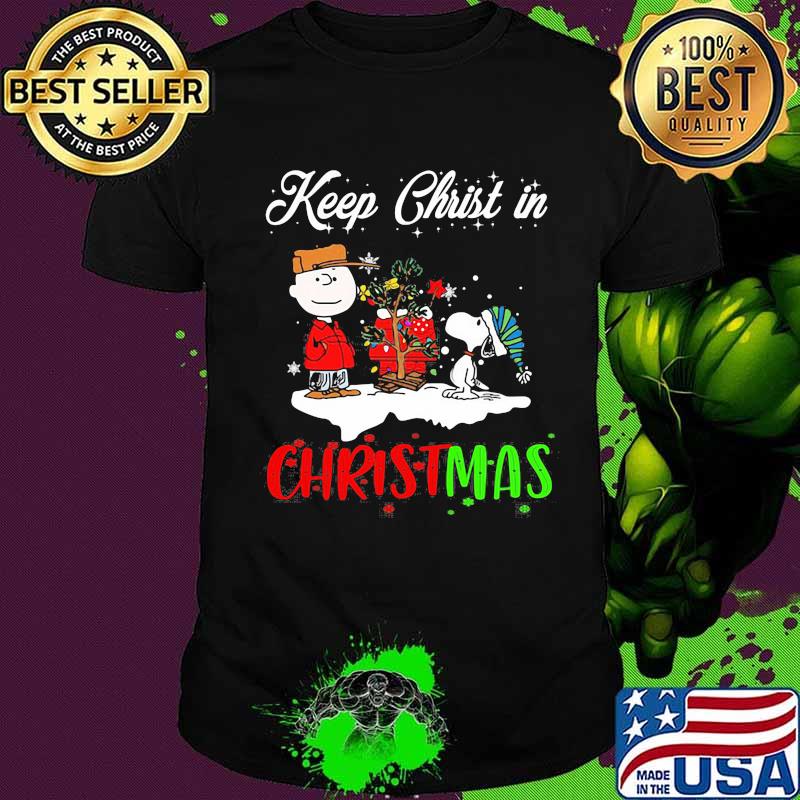 Charlie brown and snoopy keep christ in christmas shirt
