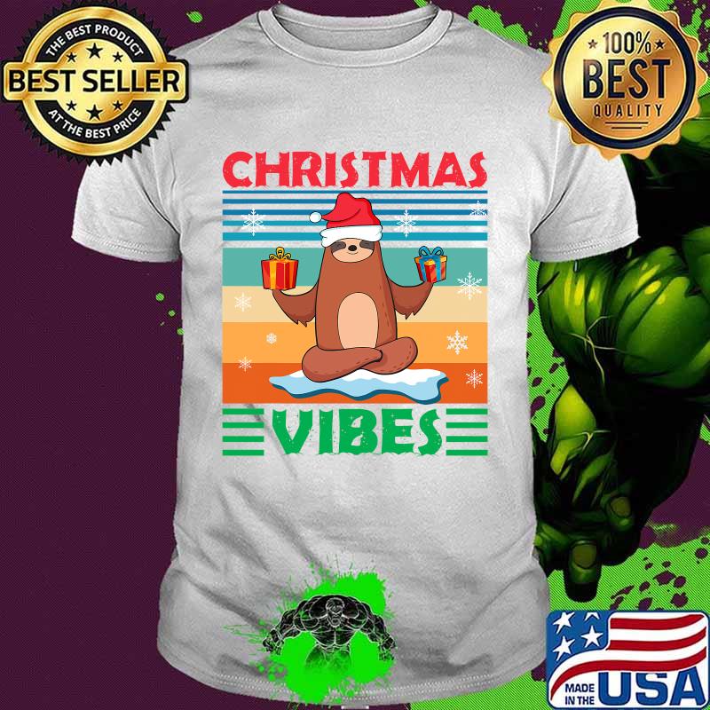 Christmas vibes santa sloth yoga christmas sloth vintage retro shirt