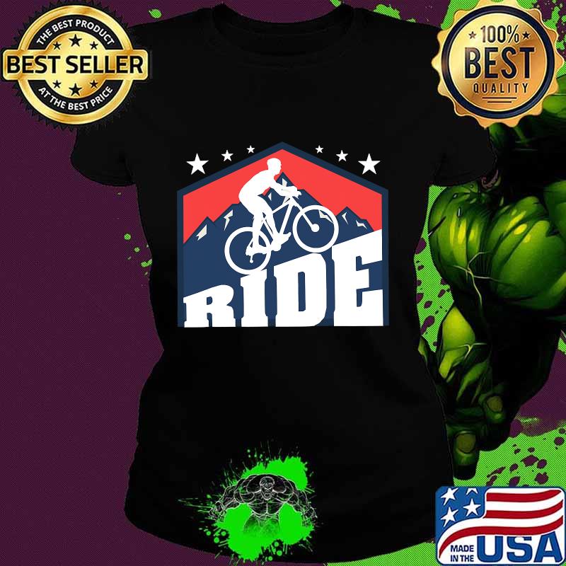 Cyclist In Front Of A Blue Mountain Scenery Bicycle Shirt Ladies tee Cyclist In Front Of A Blue Mountain Scenery Bicycle Shirt Ladies tee