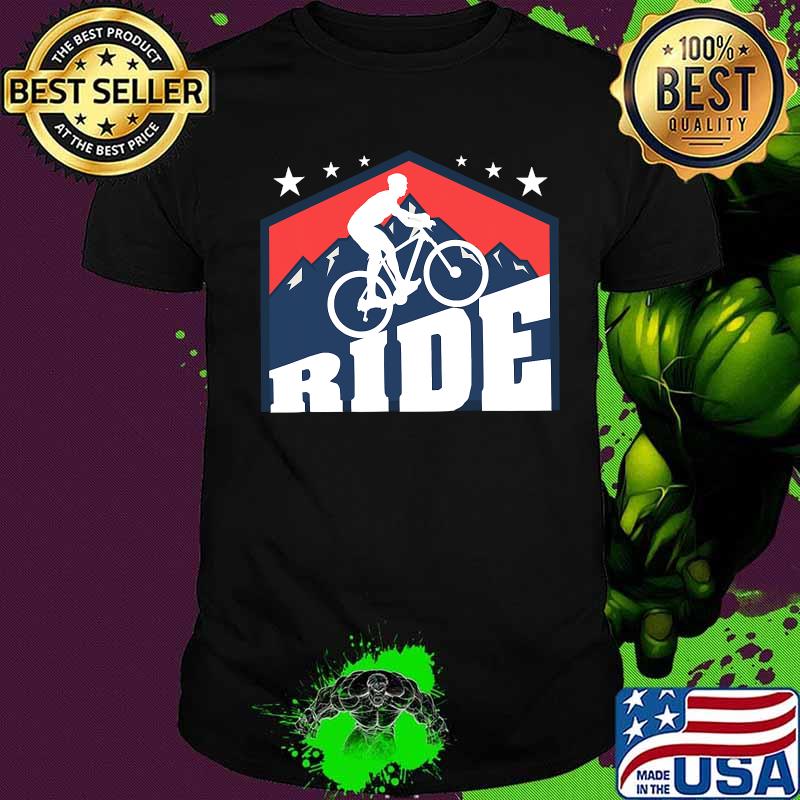 Cyclist In Front Of A Blue Mountain Scenery Bicycle Shirt