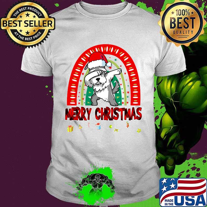 Dabbing Miniature schnauzer Dog Dab Santa Hat Rainbow Christmas Shirt