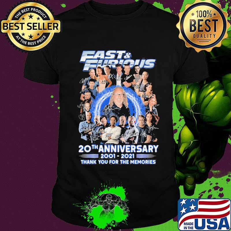 Fast and furious 20th anniversary 2001 2021 thank for the memories signatures shirt