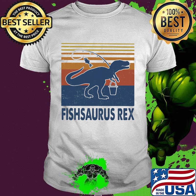 Fishing dinosaur fishsaurus rex vintage retro shirt