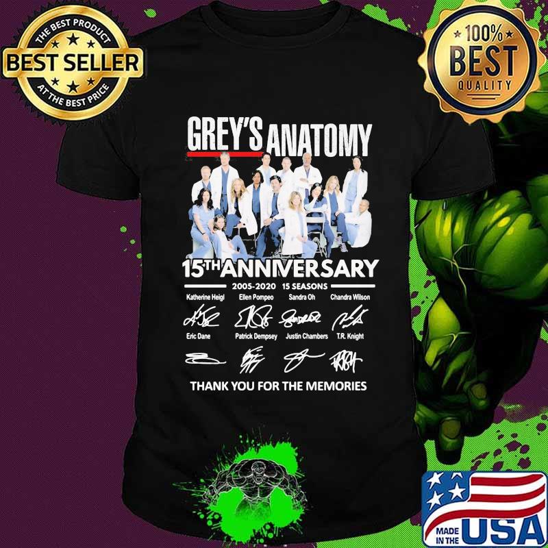 Grey's anatomy 15th anniversary 2005 2020 15 seasons thank you for the memories signatures shirt