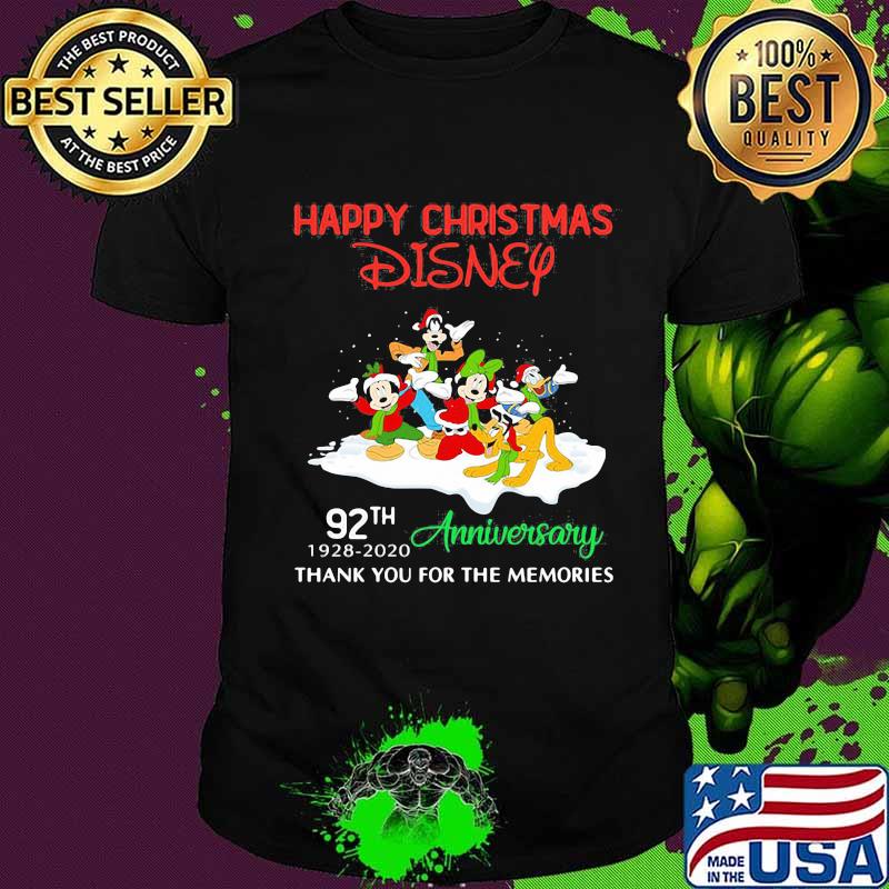Happy christmas disney 92th 1928 2020 anniversary thank you for the memories shirt