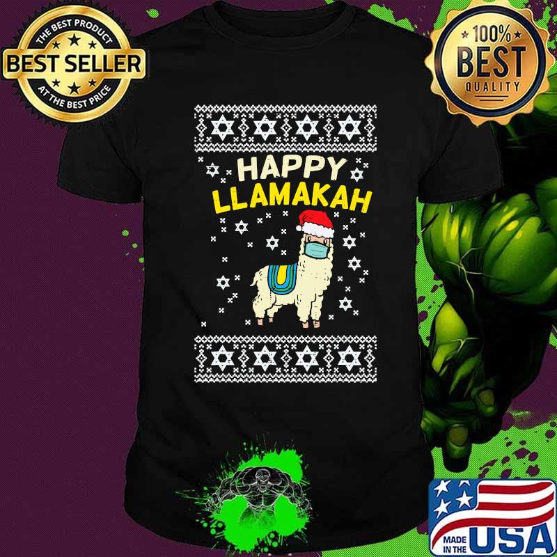 Happy llamakah llama in mask ugly hanukkah quarantine shirt