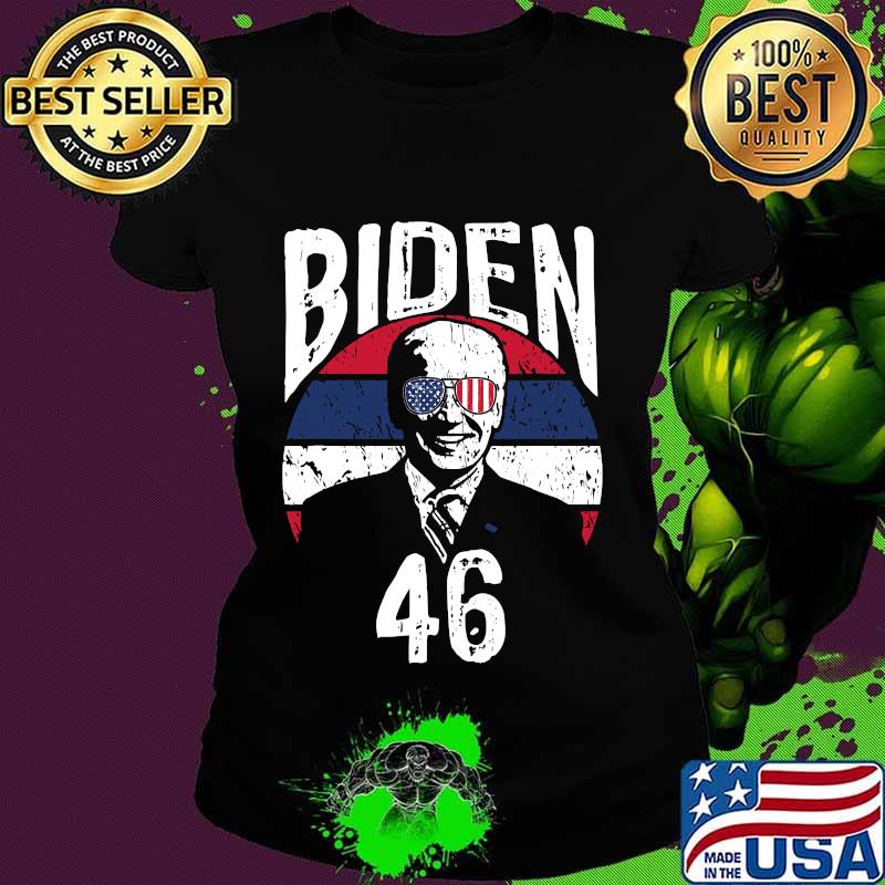Joe Biden 46 Glasses American Flag Vintage Retro Shirt Ladies tee Joe Biden 46 Glasses American Flag Vintage Retro Shirt Ladies tee