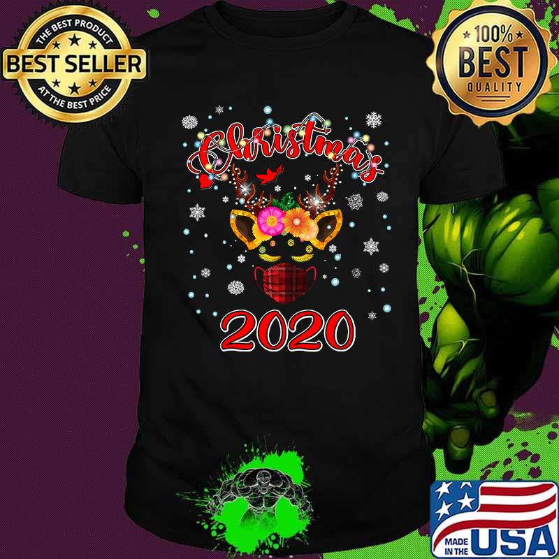 Lockdown christmas 2020 unicorn reindeer red plaid face mask shirt