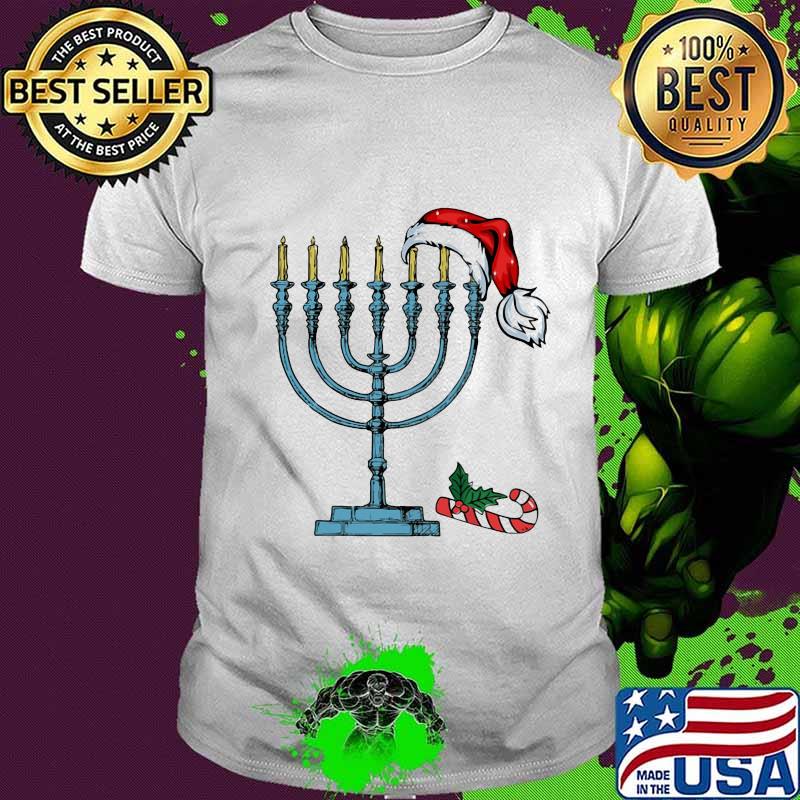 Menorah Hat Santa Clause Merry Xmas Shirt