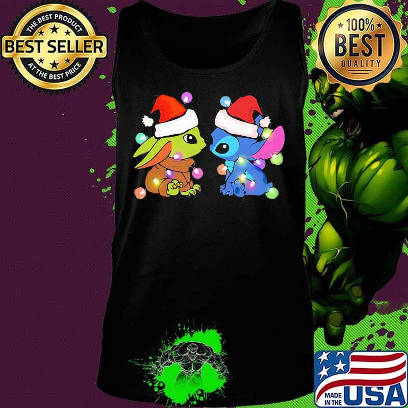 Merry christmas baby yoda and stitch lights s Tank top Merry christmas baby yoda and stitch lights s Tank top