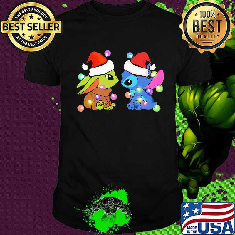 Merry christmas baby yoda and stitch lights shirt