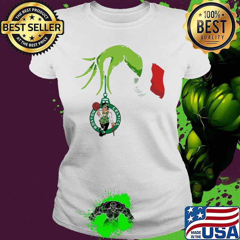 Merry christmas grinch holding boston celtics basketball logo s Ladies tee Merry christmas grinch holding boston celtics basketball logo s Ladies tee