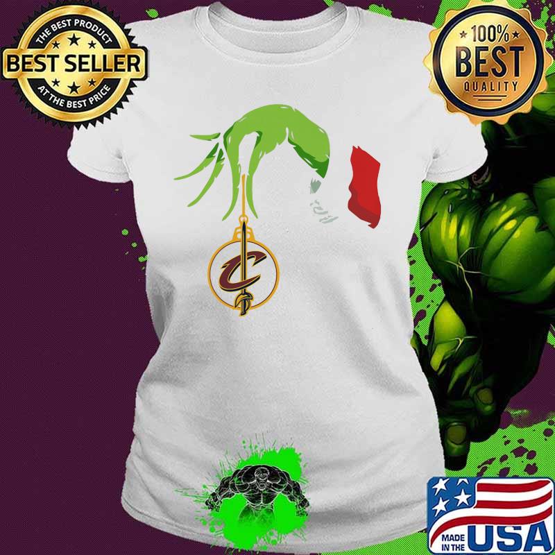 Merry christmas grinch holding cleveland cavallers logo s Ladies tee Merry christmas grinch holding cleveland cavallers logo s Ladies tee