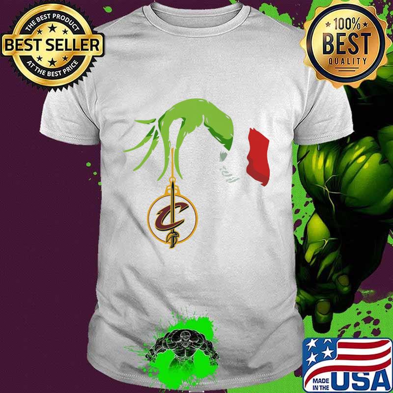 Merry christmas grinch holding cleveland cavallers logo shirt