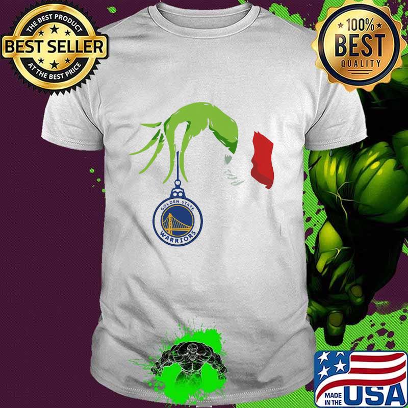 Merry christmas grinch holding golden state warriors logo shirt