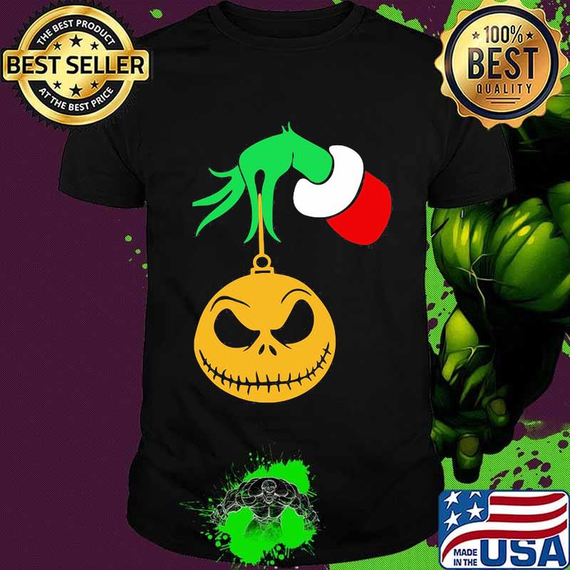 Merry christmas grinch holding jack skellington shirt