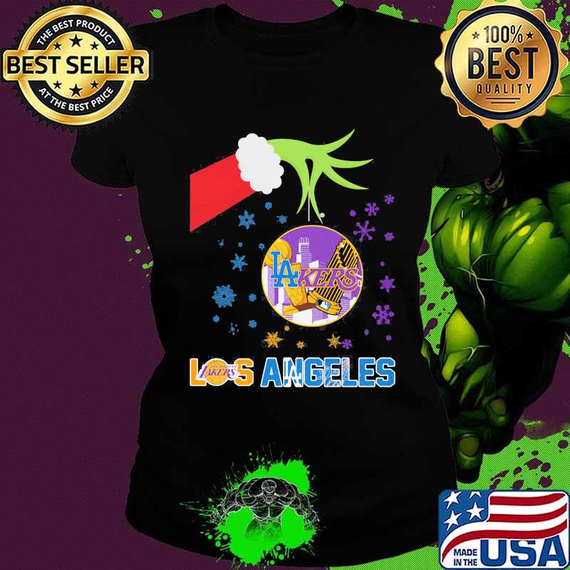 Merry christmas grinch holding los angeles lakers s Ladies tee Merry christmas grinch holding los angeles lakers s Ladies tee