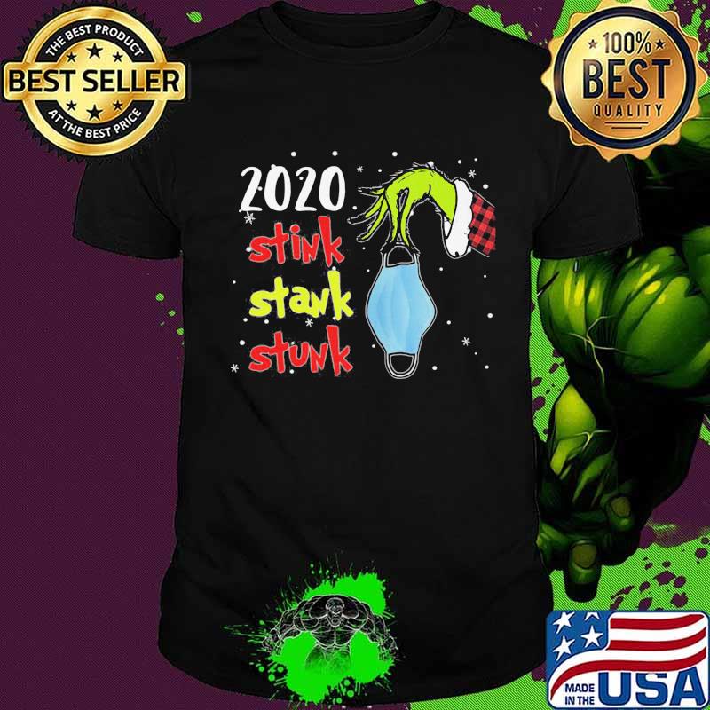 Merry christmas grinch holding mask 2020 stink stank stunk shirt