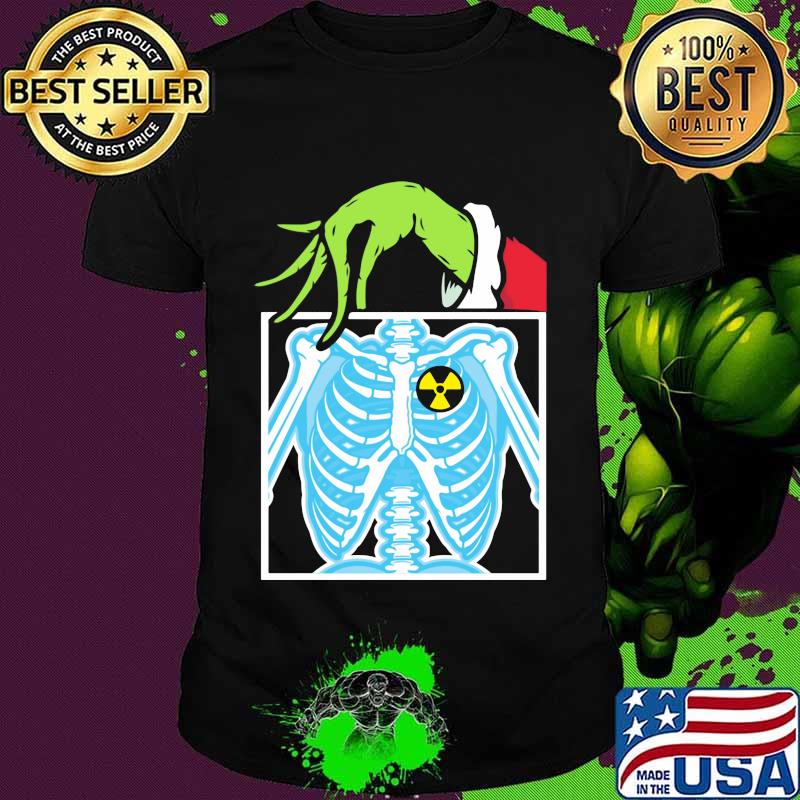 Merry christmas grinch holding skeleton shirt