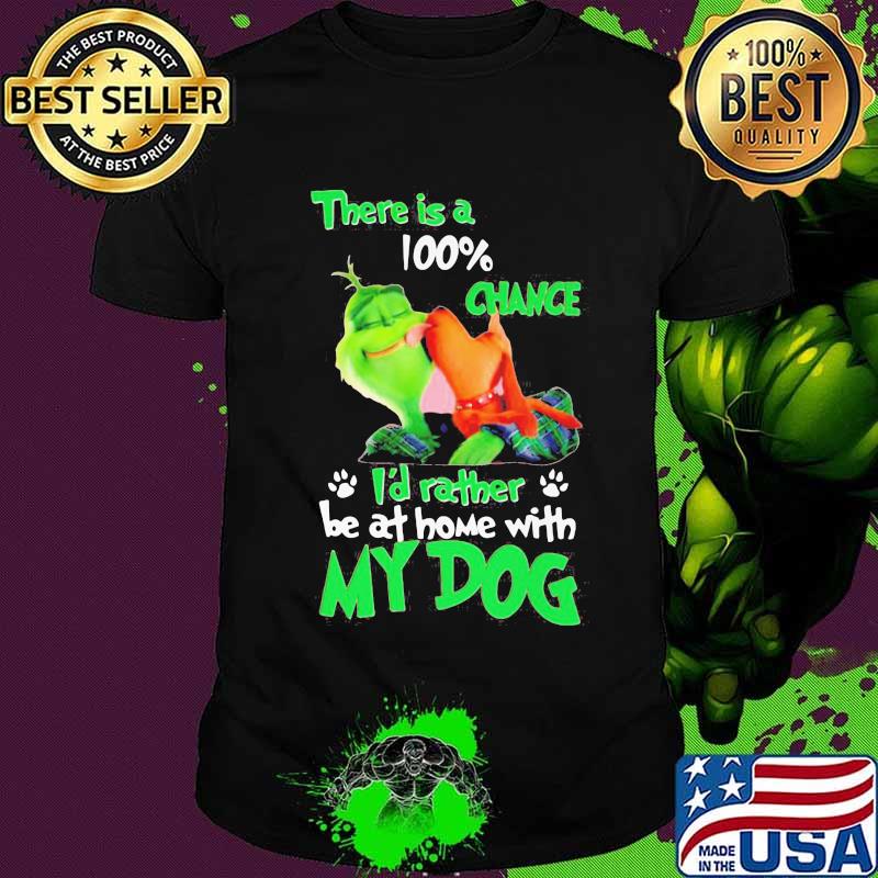 Merry christmas grinch there is a 100% chance i'd rather be at home with my dog shirt