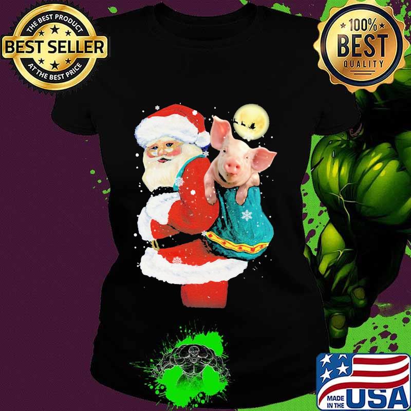 Merry christmas pig and santa claus s Ladies tee Merry christmas pig and santa claus s Ladies tee