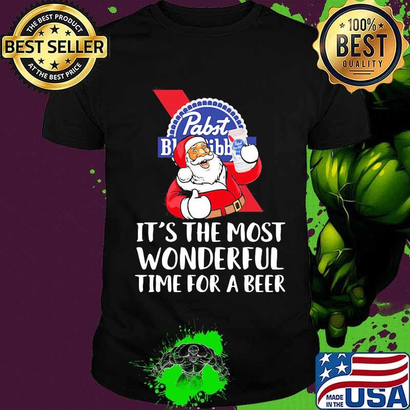 Merry christmas santa pabst blue ribbon it's the most wonderful time for a beer shirt