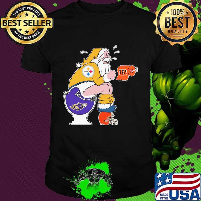 Merry christmas santa pittsburgh steelers cincinnati bengals baltimore ravens toilet shirt Merry christmas santa pittsburgh steelers cincinnati bengals baltimore ravens toilet shirt