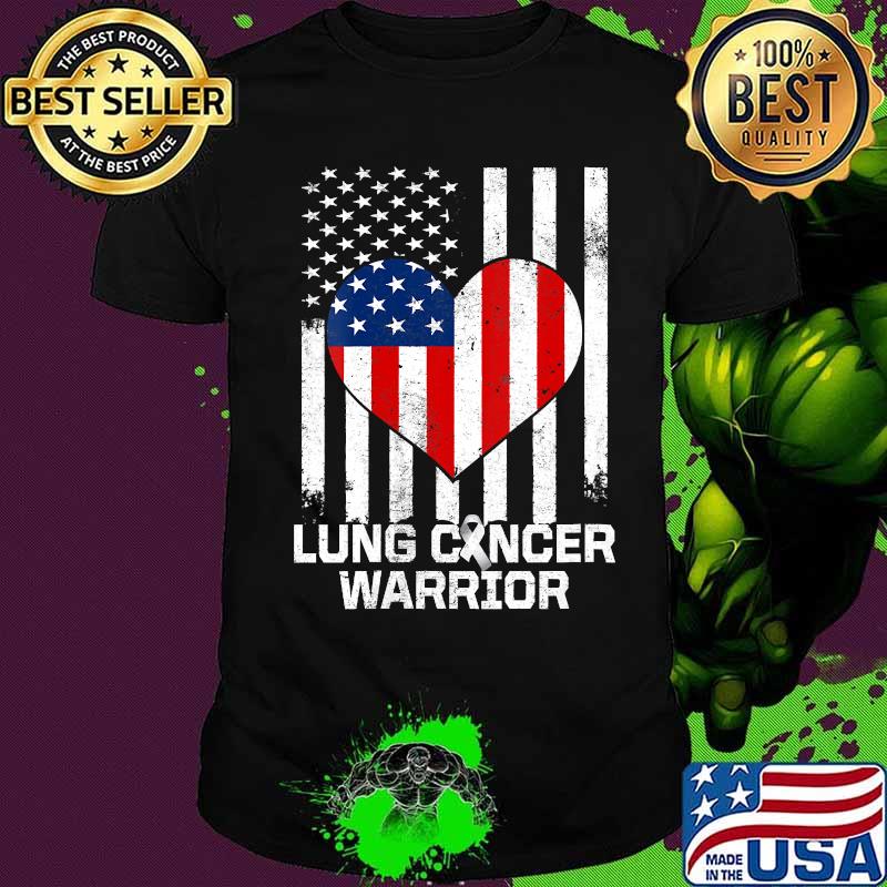 Official Lung Cancer Warrior Heart American Flag Shirt