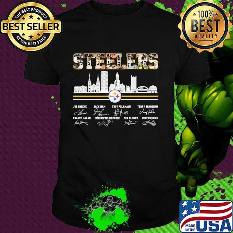 Pittsburgh steelers joe greene jack ham troy polamalu terry bradshaw signatures shirt
