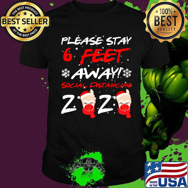 Please Stay 6 Feet Away Social Distancing 2020 Llama In Mask Christmas Shirt