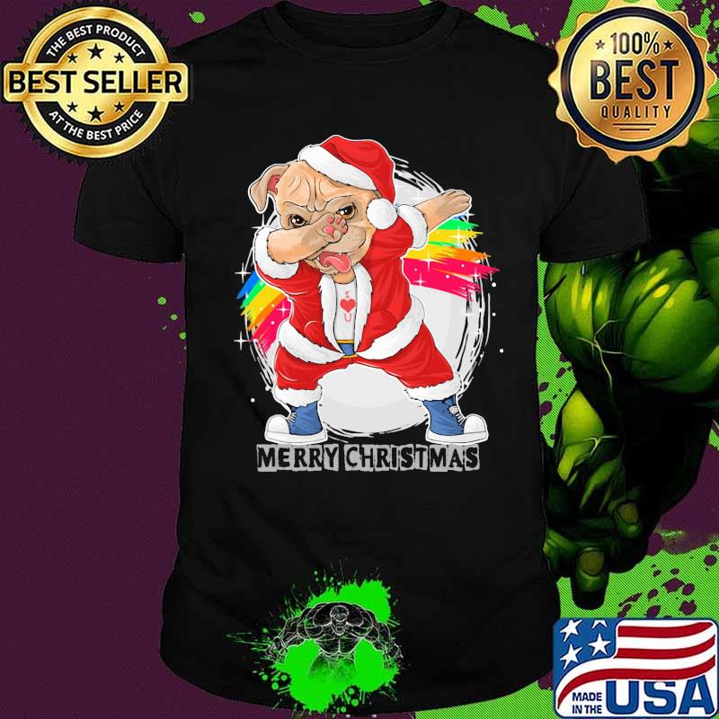 Santa Claus The Cute Pug Dog Dabbing Dance Merry Christmas Shirt