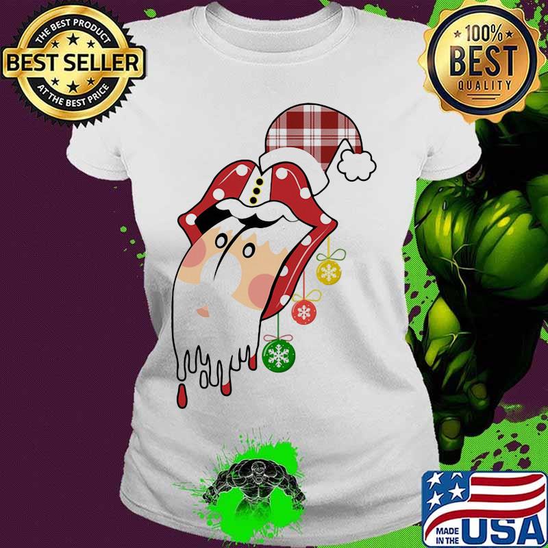 Santa Clause Rolling Stones Merry Christmas Shirt Ladies tee Santa Clause Rolling Stones Merry Christmas Shirt Ladies tee