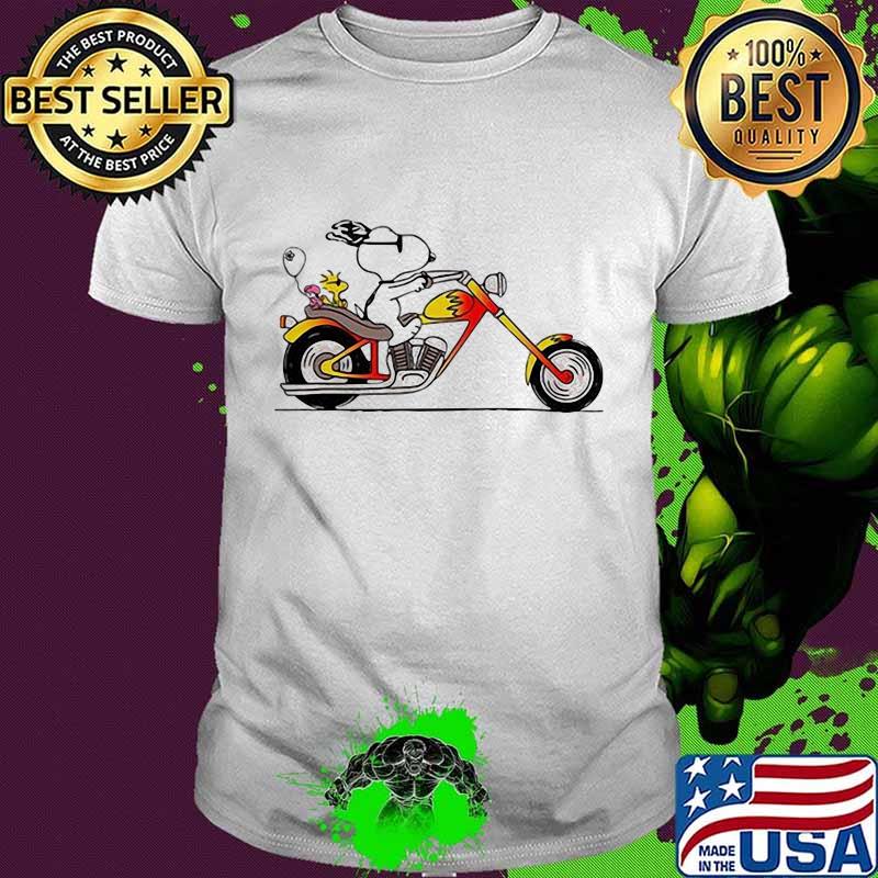 Snoopy And Woodstock Riding A Motorcycle Shirt