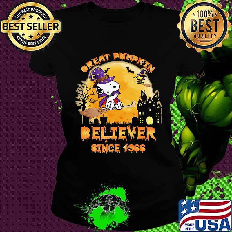 Snoopy And Woodstock Witch Great Pumpkin Believer Since 1966 Halloween Shirt Ladies tee Snoopy And Woodstock Witch Great Pumpkin Believer Since 1966 Halloween Shirt Ladies tee