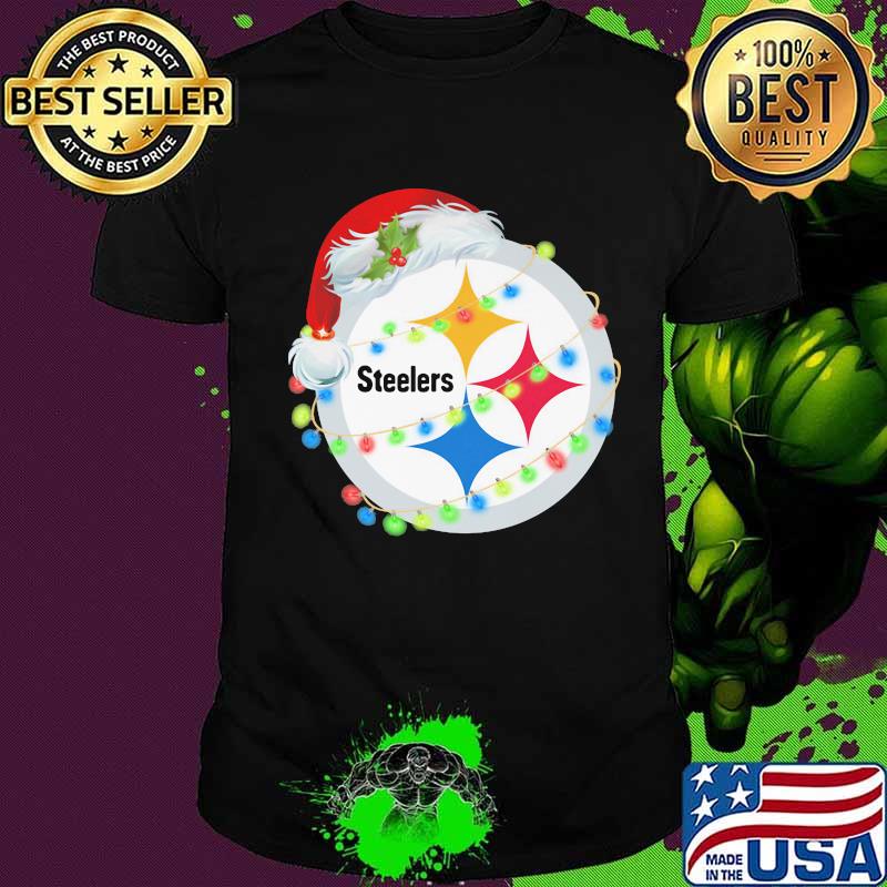 Sparkling Lights Logo Steelers Hat Santa Merry Christmas Shirt