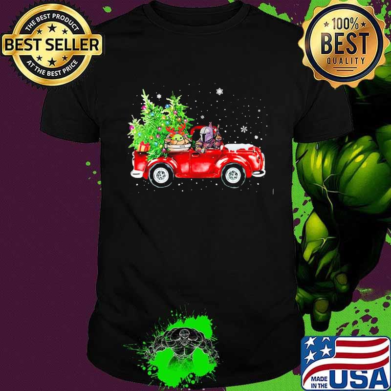 Star wars baby yoda and darth vader riding car vintage christmas tree shirt