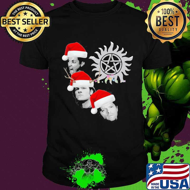 Supernatural characters hat light merry christmas shirt