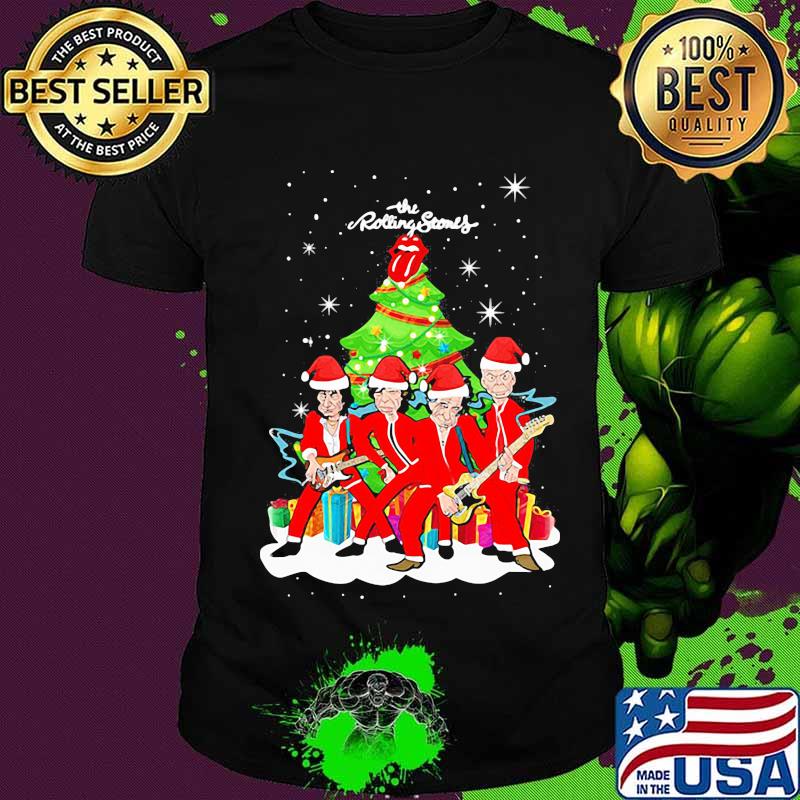 The Rolling Stones Wear Pajama Santa Christmas Tree Merry Xmas Shirt