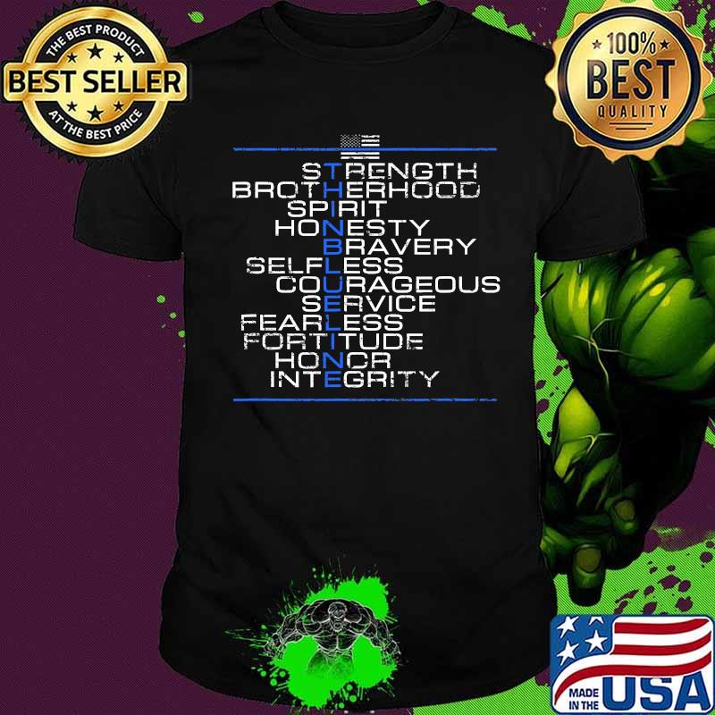Thin Blue Line Vertical Strength Bravery Spirit Patriotic Police American Flag Shirt