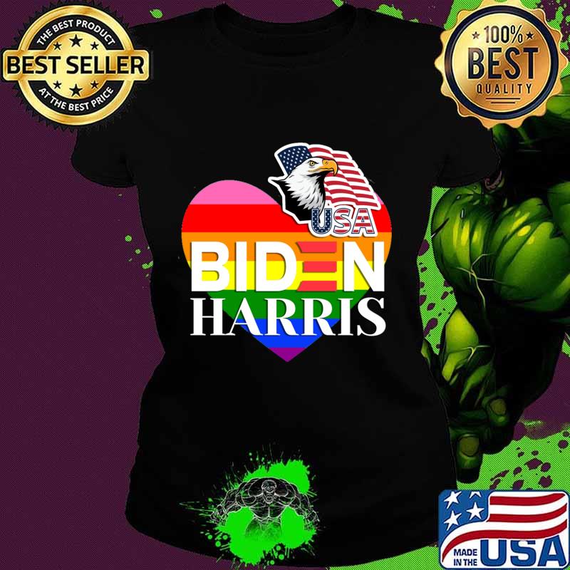 Usa Biden Harris Eagle LGBT Heart American Flag Shirt Ladies tee Usa Biden Harris Eagle LGBT Heart American Flag Shirt Ladies tee