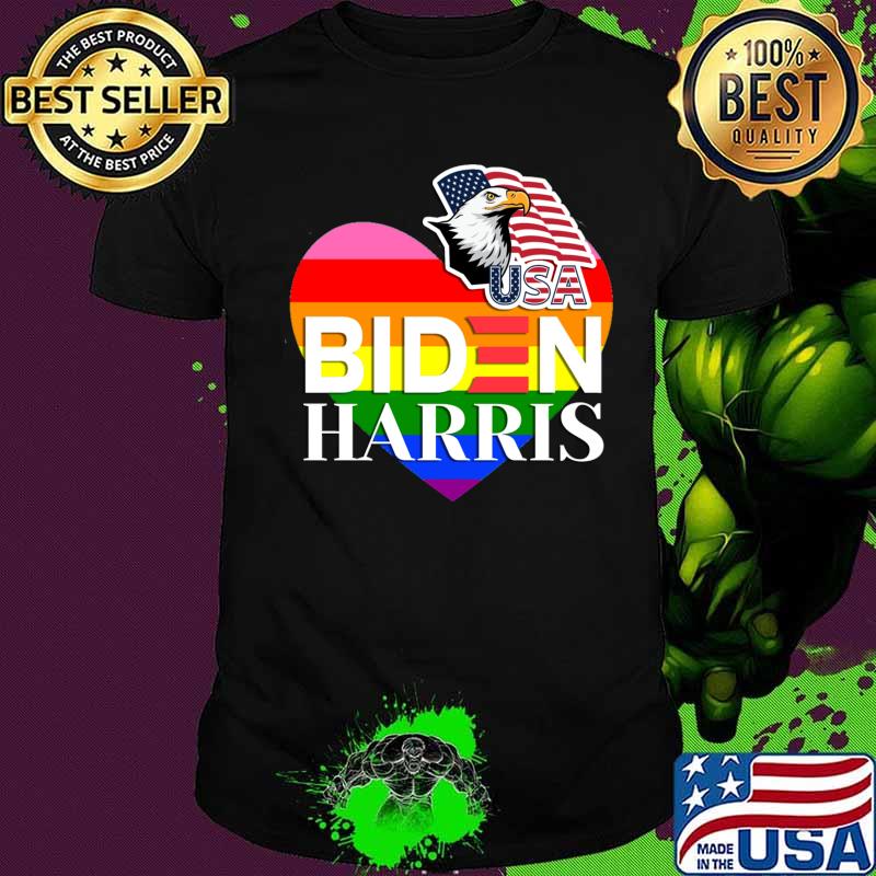 Usa Biden Harris Eagle LGBT Heart American Flag Shirt
