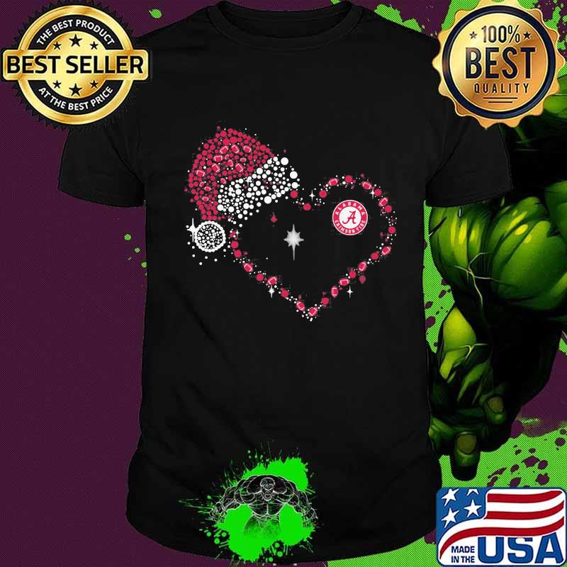 Alabama Crimson Tide Football Heart Snoopy Wear Santa Hat Christmas Shirt