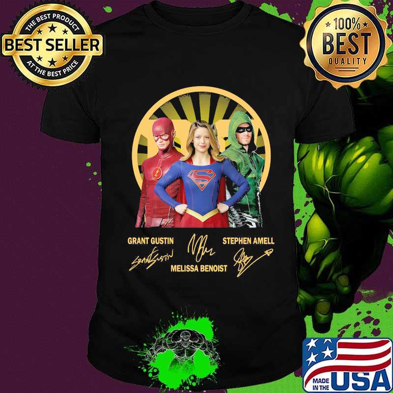 Grant Gustin Melissa Benoist Stephen Amell Heros Signuature Shirt