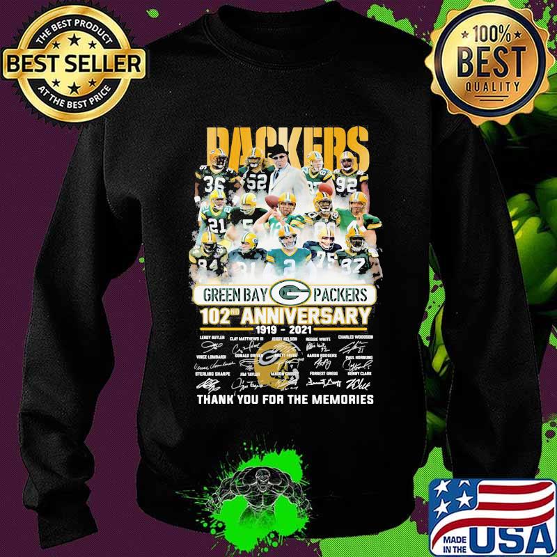 Green Bay Packers 102th Anniversary 1919 2021 Thank You For The Memories Signature Shirt Sweater Green Bay Packers 102th Anniversary 1919 2021 Thank You For The Memories Signature Shirt Sweater